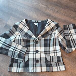 Black & White Plaid Button Front Blazer Jacket Large